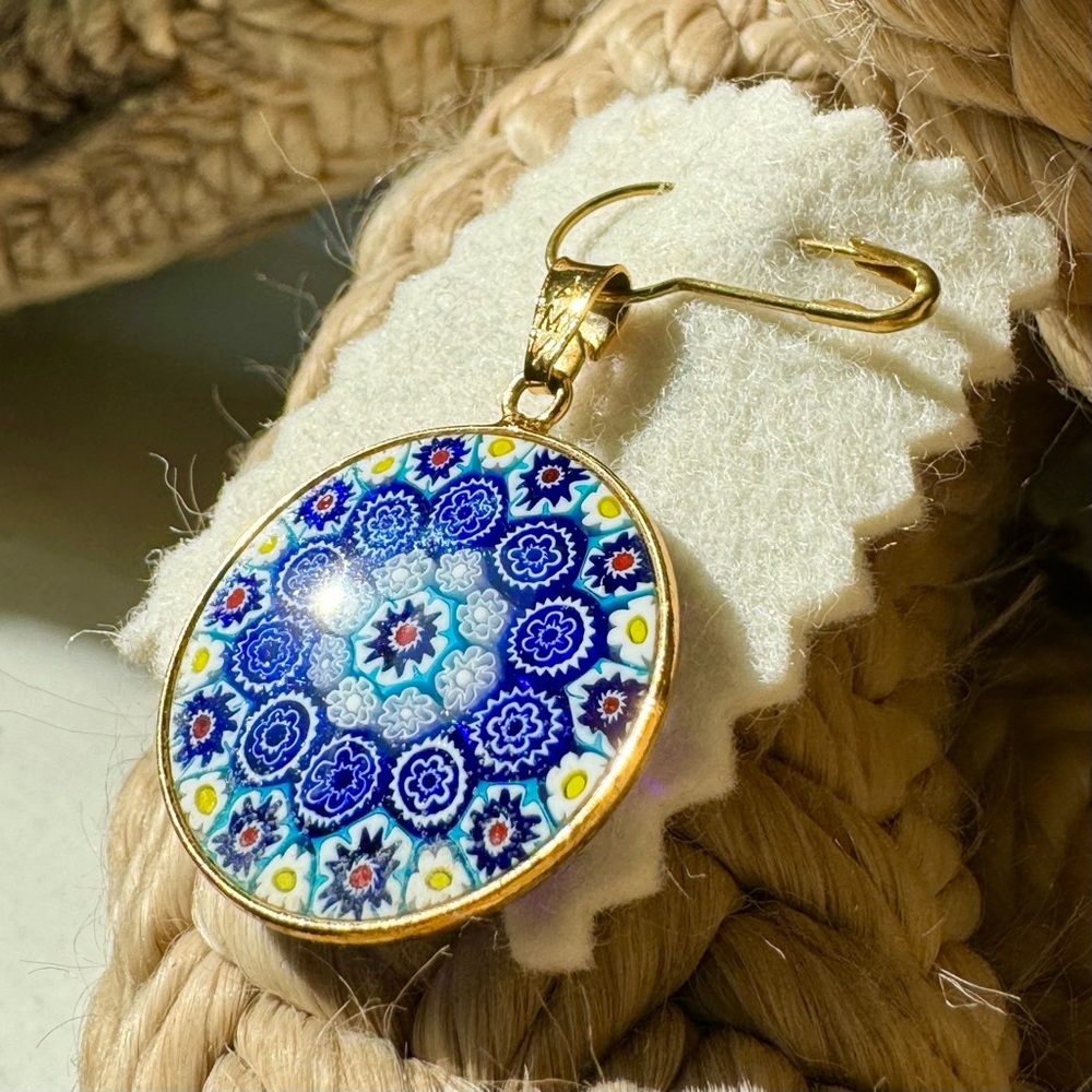 Blue Millefiore Murano Art Glass Pendant